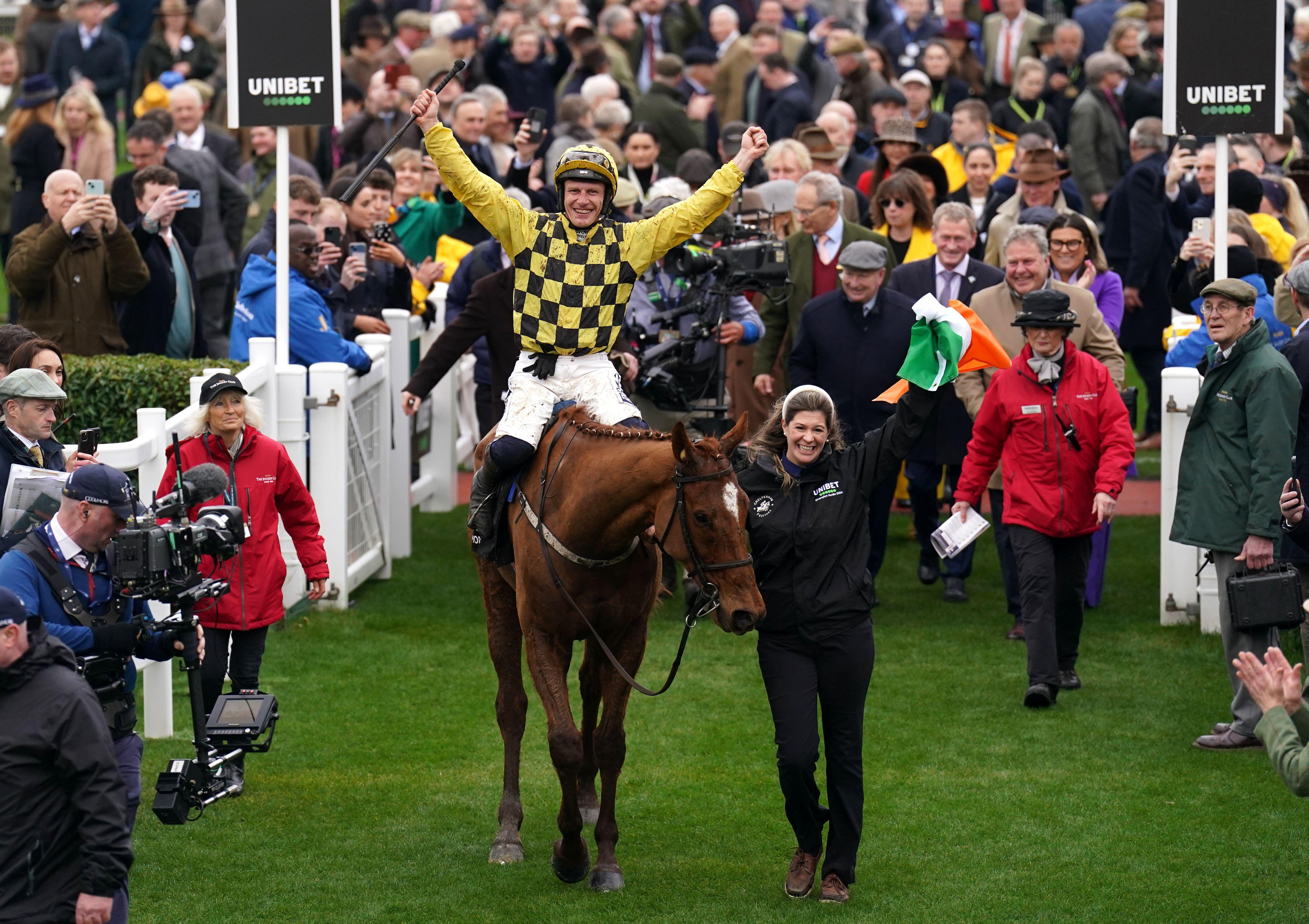 Paul Townend and State Man after winning the 2024 Champion Hurdle. Source: Alamy Stock Photo